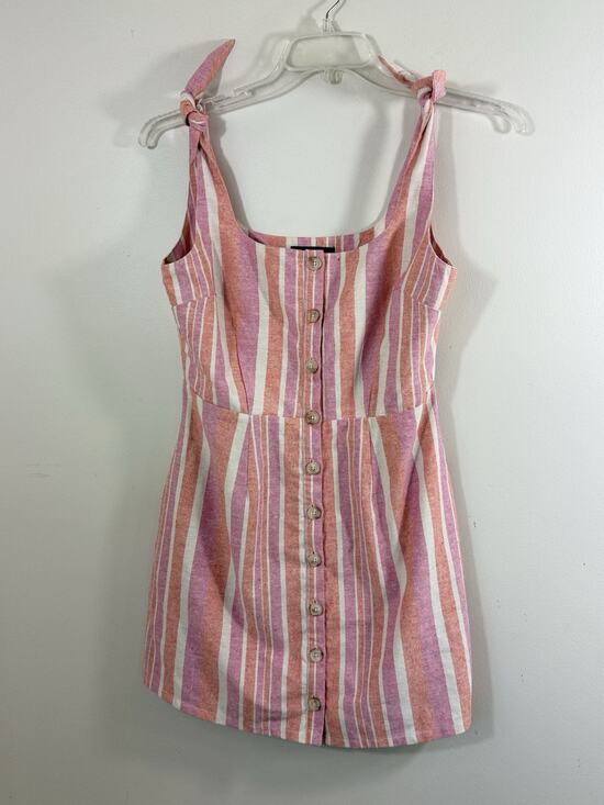 Lulus Dresses & Skirts - Lulus Linen Blend Mini Dress Womens Size M Pink Coral Striped Coastal Resort